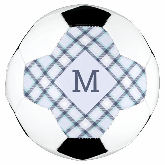 Bola De Futebol Monograma personalizado e Xadrez de nome / Padrão  (Frente)