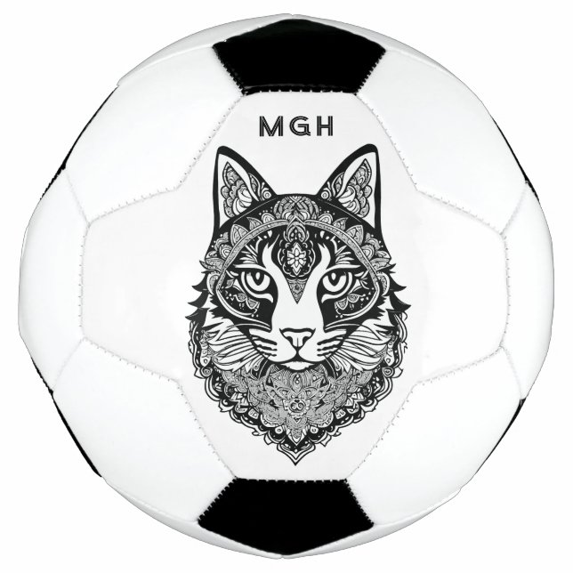 Bola De Futebol Monograma Personalizado Gatos Ornamentais (Frente)