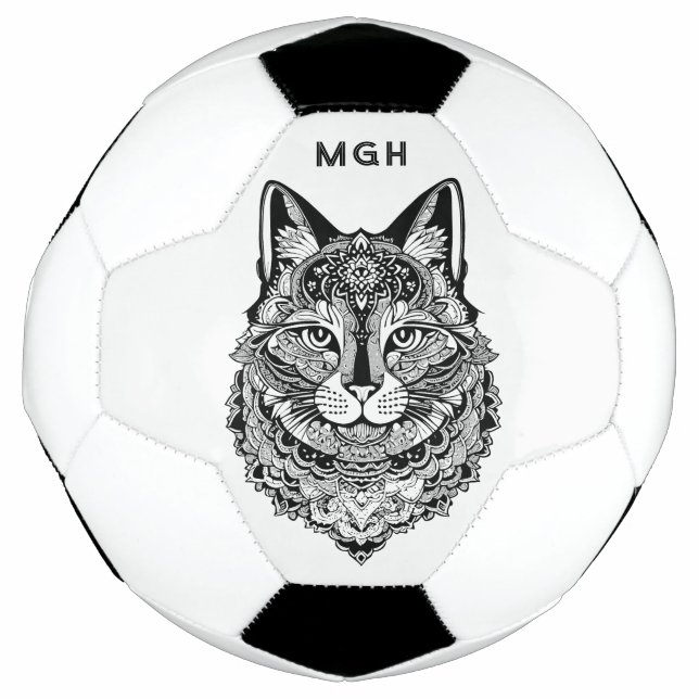 Bola De Futebol Monograma Personalizado Gatos Ornamentais (Frente)