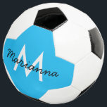 Bola De Futebol Monograma Personalizado Neon Cyan Blue<br><div class="desc">Bola de futebol azul-ciano, néon, muito brilhante, com um nome personalizado e inicial de monograma numa letra de escrita desportiva e letra de bloco grande. A bola de futebol personalizada é uma ideia divertida para adolescentes e crianças esportistas praticarem em casa ou em grupo para que a bola não se...</div>