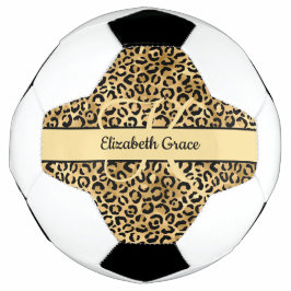 Bola De Futebol Monograma Preto Dourado Estampa de Leopardo Animal