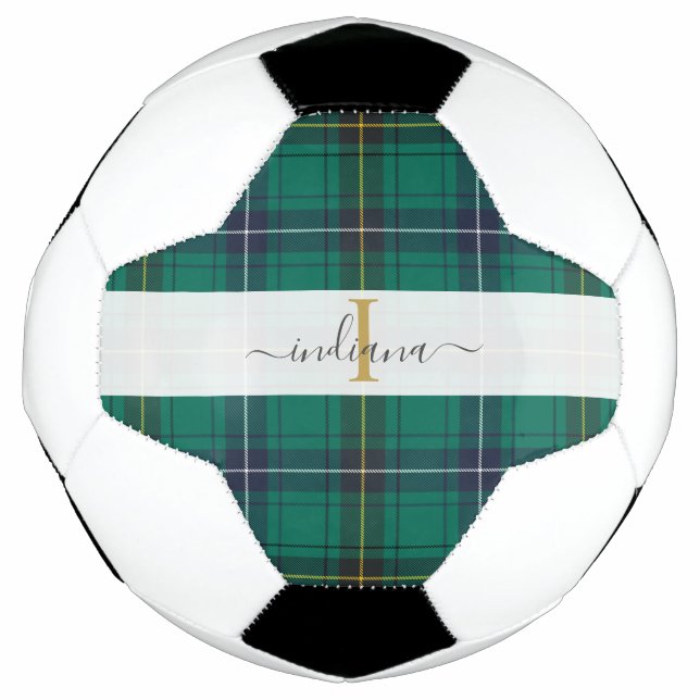 Bola De Futebol Monograma - Script Russo de Xadrez Nome Tartan (Frente)