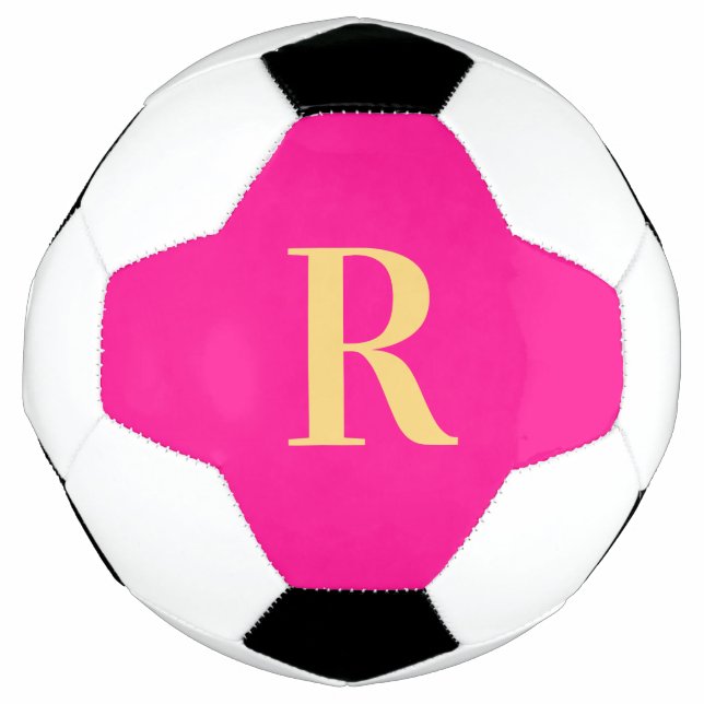 Bola De Futebol Monograma Simples Personalizado Rosa Quente (Frente)