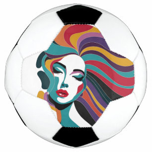 Bola De Futebol Mulher Abstrato Colorida com Arte de Cabelo Fluent