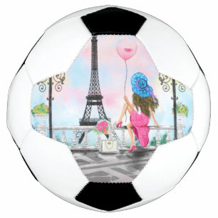 Bola De Futebol Mulher bonito e Balão de Coração Rosa - Eu Amo 