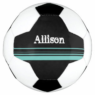 Bola De Futebol Negra-Teal Girly Striped Personalizada