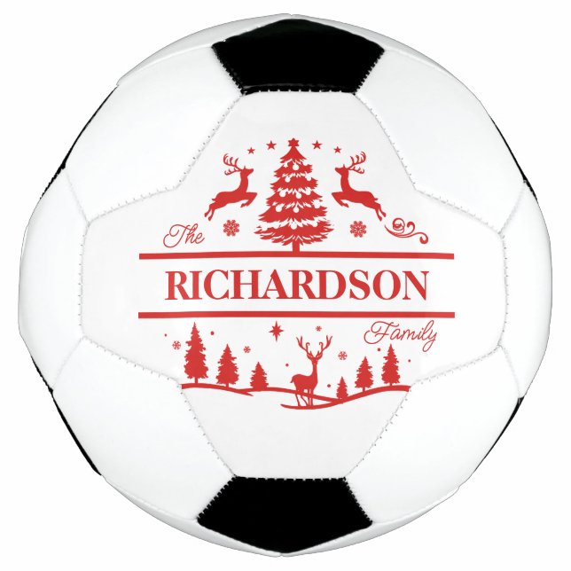 Bola De Futebol Nome da Família Personalizada Red White Christmas (Frente)
