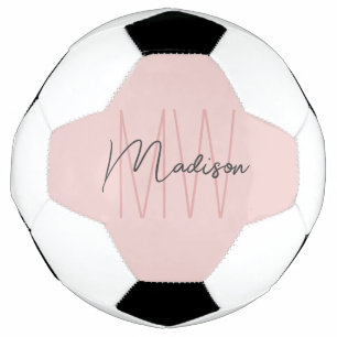 Bola De Futebol Nome de Monograma Moderno em Rosa Bege Script