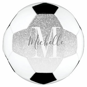 Bola De Futebol Nome do Monograma da Glitter Girly Silver Personal
