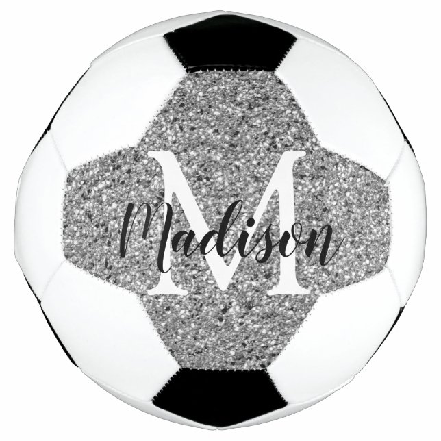 Bola De Futebol Nome do Monograma de Glitter Moderno (Frente)
