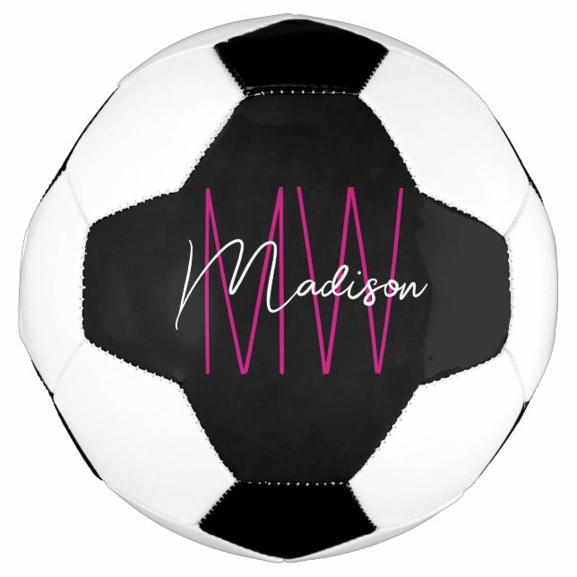 Bola De Futebol Nome do Monograma Moderno - Script Preto (Frente)