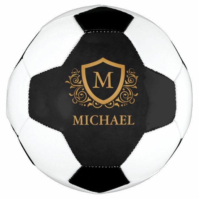 Bola De Futebol Nome do Monograma Personalizado de Na moda Preto e (Frente)