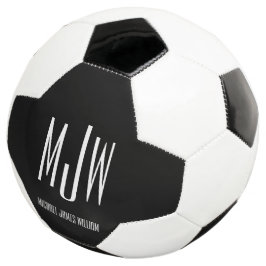 Bola De Futebol Nome do Monograma Personalizado Moderno Preto