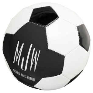 Bola De Futebol Nome do Monograma Personalizado Moderno Preto