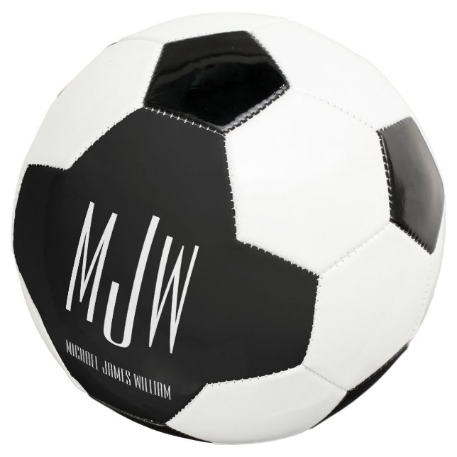Bola De Futebol Nome do Monograma Personalizado Moderno Preto (Três quartos)