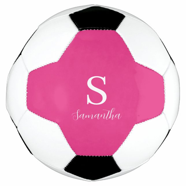 Bola De Futebol Nome do Monograma Rosa (Frente)