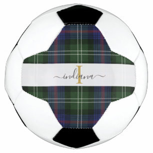 Bola De Futebol Nome do Script Monograma Xadrez Rustic Tartan