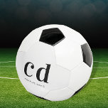 Bola De Futebol Nome minimalista das iniciais do monograma branco<br><div class="desc">Fundo branco e texto preto. Personalize e adicione suas iniciais e nome do monograma. Para ele e para ela.</div>