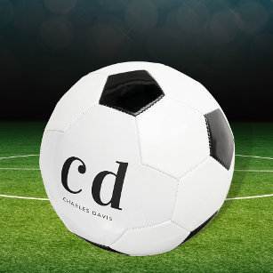 Bola De Futebol Nome minimalista das iniciais do monograma branco 