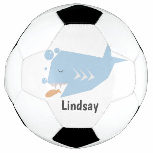 Bola de Futebol Nome Monograma Azul Tubarão Fofo