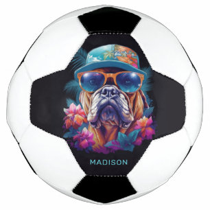 Bola De Futebol Nome Personalizado Cão de Férias Tropicais