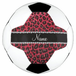 Bola De Futebol Nome personalizado crimson red glitter leopardo