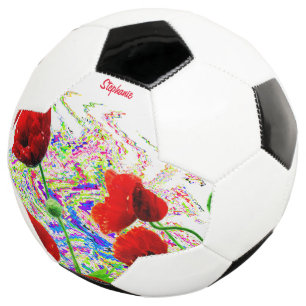 Bola De Futebol Nome Personalizado Floral Poppy Fllowers Colorful