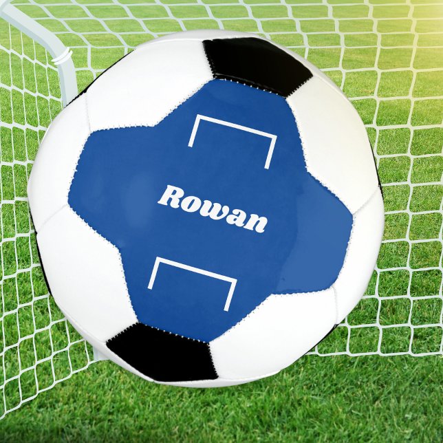 Bola De Futebol Nome Personalizado Kids Blue Modern Legal Futebol (A personalized blue and white football (soccer ball) with goals design)