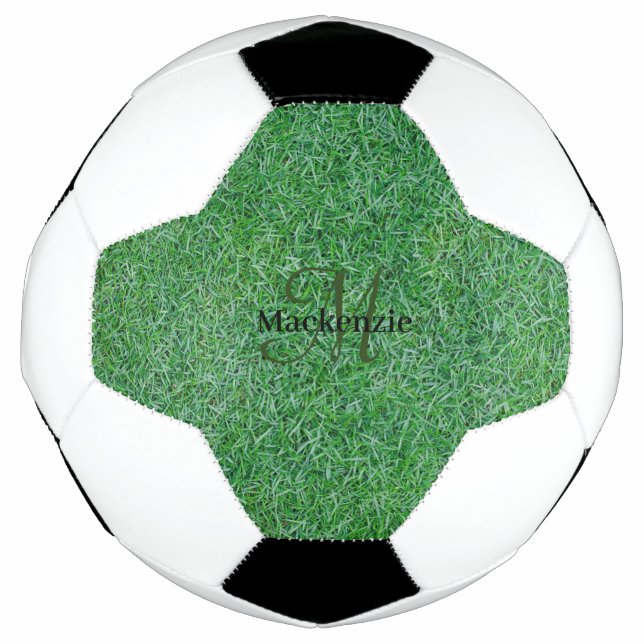 Bola De Futebol Nome Personalizado Monograma Zen Green Grass Natur (Frente)