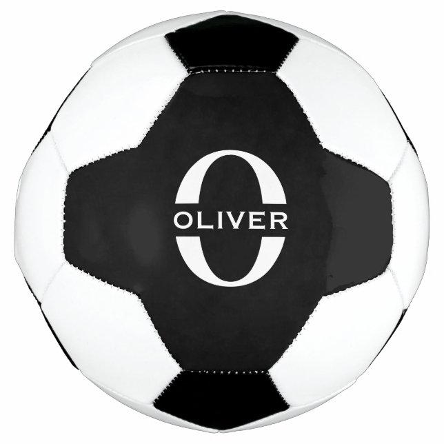 Bola De Futebol Nome Preto E Branco Do Monograma Personalizado (Frente)
