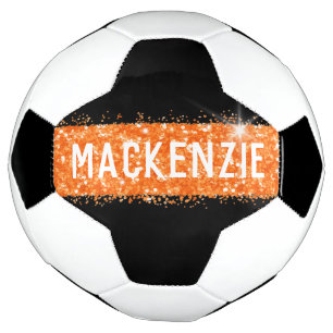 Bola De Futebol Nome Sparkly de Laranja Personalizado