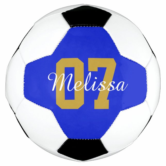 Bola De Futebol Número de Nome Azul Personalizado (Frente)