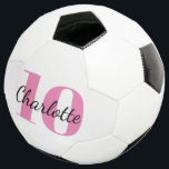 Bola De Futebol Numero do nome das iniciais do monograma branco ro<br><div class="desc">Um fundo branco na moda,  texto preto e rosado cinza-esbranquiçado. Personalize e adicione seu nome e número de jogador.</div>