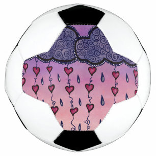 Bola De Futebol Nuvens fofas, corações e gotas de chuva
