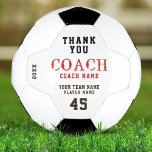 Bola De Futebol Obrigado Treinador Nome Equipe Número<br><div class="desc">Obrigado Coach Name Team Number Soccer Ball - bola de futebol moderna com obrigado que você treina texto com o nome do treinador, nome da equipe, nome do jogador, número e ano na tipografia da tendência em vermelho e preto em um fundo branco. Você pode mudar o texto da bola...</div>