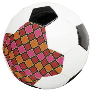 Bola De Futebol Padrão de Diamante Harlequim Vibrante em Vermelho,