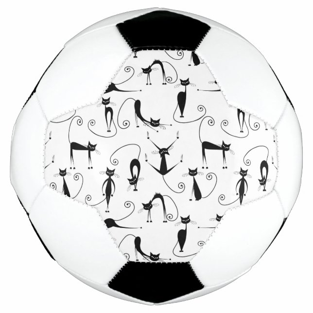 Bola De Futebol Padrão de Gato Preto Esbranquiçado Whimsical (Frente)