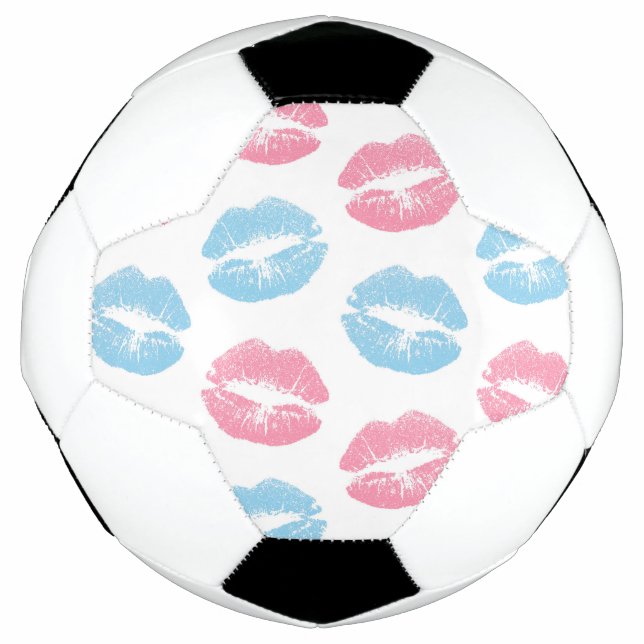 Bola De Futebol Padrão de Lábios Azul e Rosa, Batom, Beijo (Frente)
