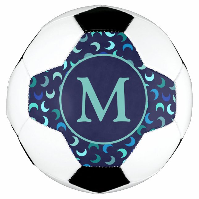 Bola De Futebol Padrão de Lua Nova Azul Monograma (Frente)