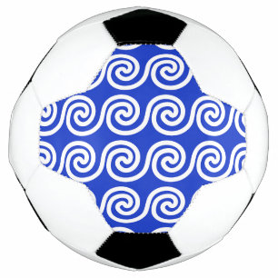 Bola De Futebol Padrão de Ondas da Chave Meandro Grega Azul