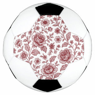 Bola De Futebol Padrão de Rosa da Vintage Vermelha Escura