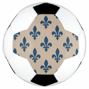 Bola De Futebol Padrão Fleur de Lis, Azul Real Francês em Creme