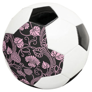 Bola De Futebol Padrão Floral Retro Rosa no Preto