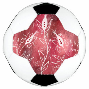 Bola De Futebol Padrão Floral Vermelho E Branco