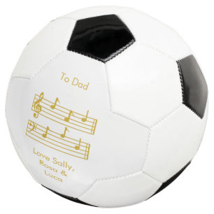 BOLA DE FUTEBOL PAI MÚSICA AMOR, MUSICAL SCORE NOTA BRANCO DOURADO