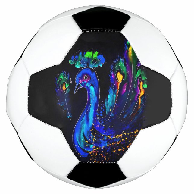 Bola De Futebol Peacock Whimsical Pintado (Frente)