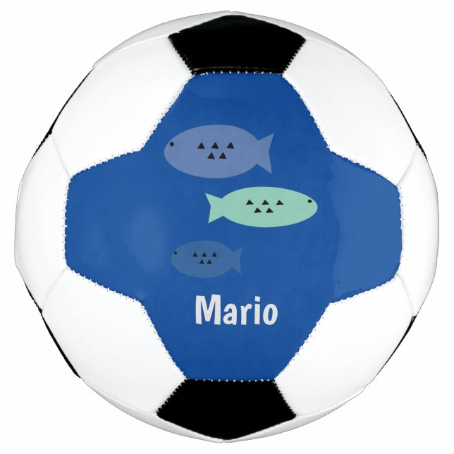 Bola De Futebol Peixe Azul Monograma Nome Soccer Ball (Frente)