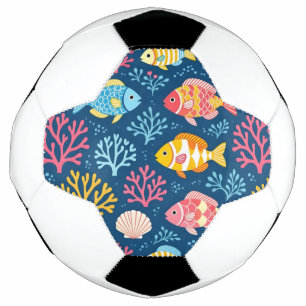 Bola De Futebol Peixes e coral azul náutico
