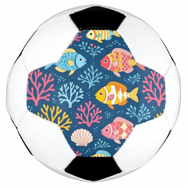 Bola De Futebol Peixes e coral azul náutico (Frente)
