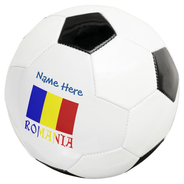 Bola De Futebol Personalização Azul da bandeira romena e romena (Três quartos)
